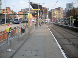 Looking along the platform for trams via Market Street