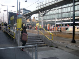 Approaching the platform for trams via Victoria from Shudehill (the street)