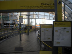 Entrance to platforms A and B (trams via Shudehill and Exchange Square), featuring new line diagrams