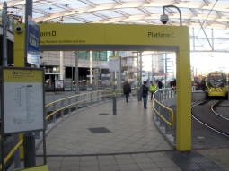 Entrance for platforms D (trams to Bury and Rochdale) and C (only generally served by trams to Manchester Airport which signs direct you to access using platform B)
