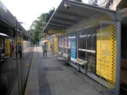 Looking along the platform for trams to East Didsbury