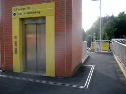 The lift and stairs down to the platform for trams to East Didsbury from the street