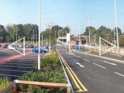 Automatically stitched panorama of the car park and station from the car park entrance