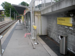 Looking along the platform for trams to Manchester