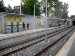 The platform for trams to Manchester from the other platform