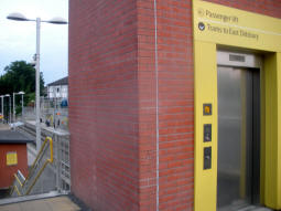 The lift and stairs down to the platform for trams to East Didsbury from the street